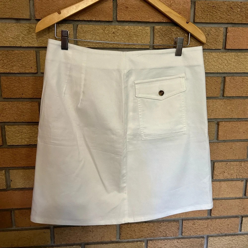 NWT LOFT White Zip Up Knee High Midi Skirt Front & Back Pockets Size 8 Women’s